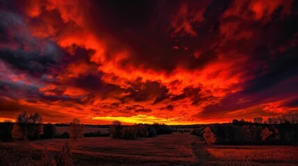 Fiery and intense sunset sky