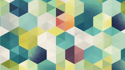 Multicolor blue and green hexagonal geometric pattern wallpaper