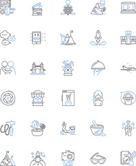 Green travel line icons collection. Sustainable, Eco-friendly, Renewable, Environmental, Responsible, Carbon-neutral, Green vector and linear illustration. Solar-powered,Ethical,Organic outline signs