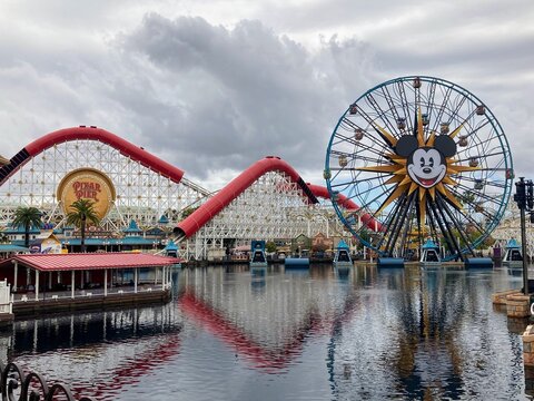 Anaheim, California, United States - March 29th, 2023: A view of the incredicoaster at Pixar Pier on a spring day at California Adventure Park, Anaheim, California