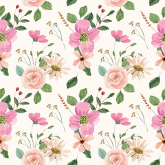 pink peach floral watercolor seamless pattern