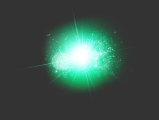 Green, digital lens flare and light isolated on png or transparent background with sparkle and streak. Glow, shine and star with circle beam, lighting and bright with spark, glowing and abstract