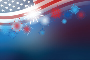 4th of July Flag Fireworks Horizontal Vector Illustration 1