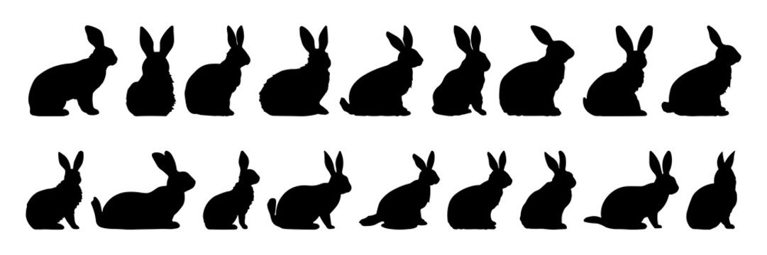 Rabbit silhouettes set, large pack of vector silhouette design, isolated white background