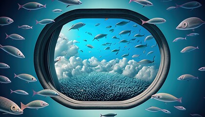 surreal window sky, digital art illustration, Generative AI