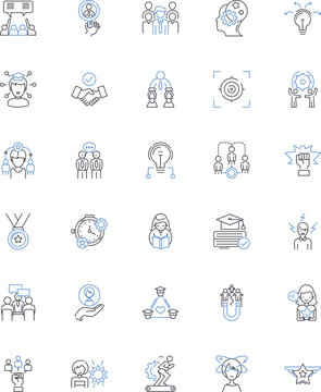 Beginning instruction line icons collection. Introduction, Foundation, Basics, Orientation, Starting, Commencement, Initiation vector and linear illustration. Kickoff,Genesis,Inception outline signs