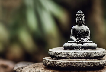 stone figurine of meditating Buddha, generative AI