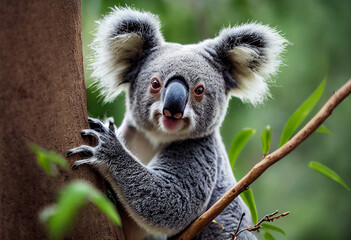 koala bear sitting on eucalyptus tree in Australia, generative AI