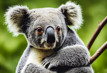 Obraz premium koala bear sitting on eucalyptus tree in Australia, generative AI