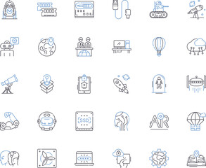 Digital automation line icons collection. Efficiency, Innovation, Streamlining, Optimization, Integration, Consistency, Scalability vector and linear illustration. Productivity,Robotics,Artificial