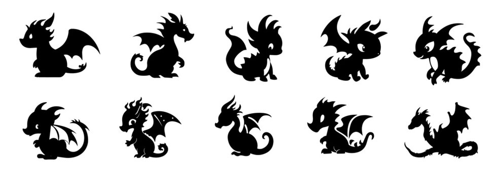 a set of many little cute dragons