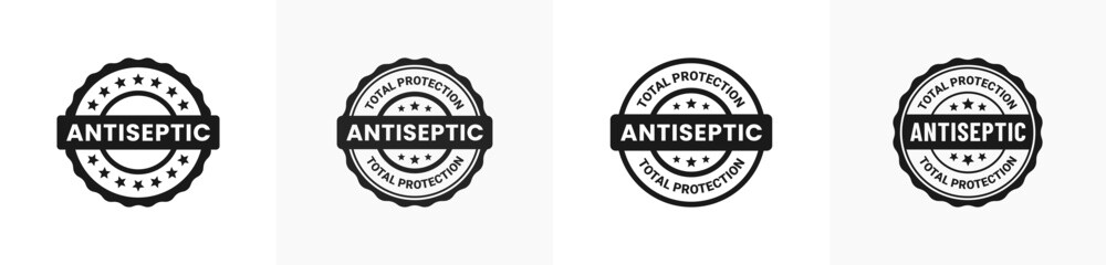 Antiseptic label vector or Antiseptic stamp vector isolated in flat style. Best Antiseptic label vector for product packaging design element. Simple Antiseptic stamp vector isolated.