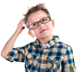 Smart child student Boy wearing glasses