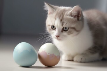 Naklejka na ściany i meble A cute kitty and a easter egg. Generative AI