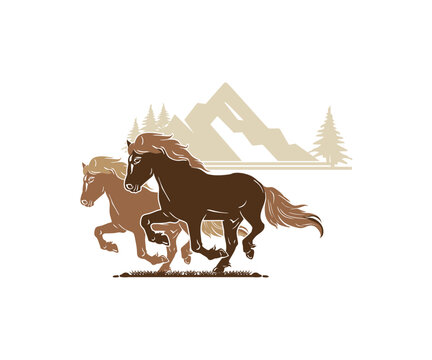 ICELANDIC WILD HORSE LOGO, silhouette of great pony horse running vector illustrations