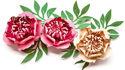 Paper flowers were isolated on a white background to form a decorative item - generative ai.
