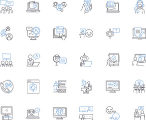 Babbling brook line icons collection. Waterfall, Stream, Creek, River, Flow, Ripple, Murmur vector and linear illustration. Gurgling,Babble,Cascading outline signs set