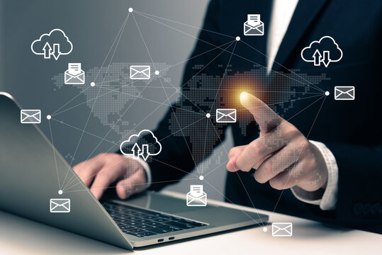 Cloud computing technology database concept, cloud storage, email, document, file folder, online, download, business network connecting to cloud service, transfer information, digital transformation. - Powered by Adobe
