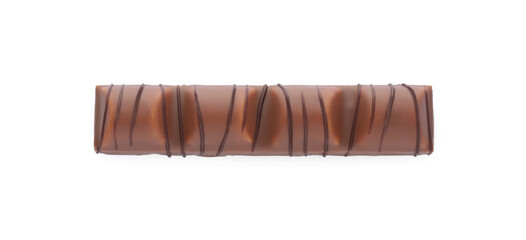 One tasty chocolate bar isolated on white, top view