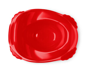 Red baby potty on white background, top view. Toilet training