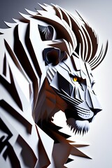 3d paper cut illustration on white background. cool lion creature with dynamic and lively designs, sharp and modern - generative ai
