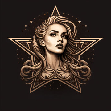 girl on a star logo isolated on a black background Generative Ai