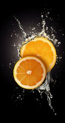 Fototapeta na wymiar orange fruits slice with water splash