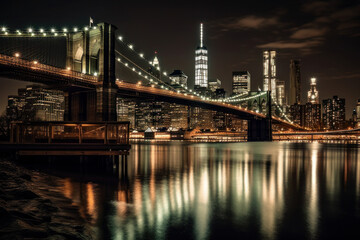 Fototapeta na wymiar city bridge and city skyline at night