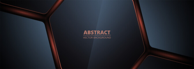 Dark gray and orange 3D vector abstract background. Futuristic modern horizontal technology wide banner.