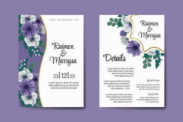 Wedding Invitation Purple Flower Digital Watercolor