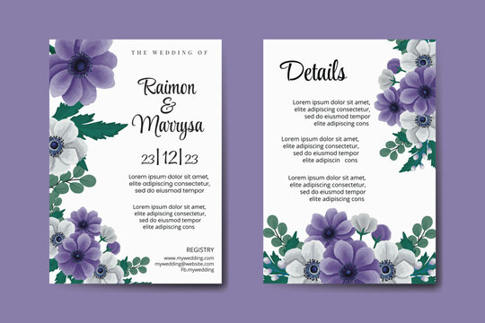 Wedding Invitation Purple Flower Digital Watercolor