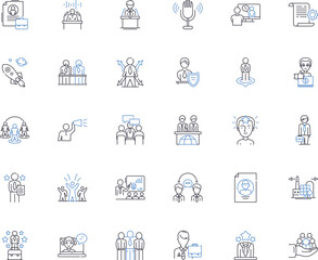 Statecraft line icons collection. Diplomacy, Leadership, Governance, Strategy, Policy, Negotiation, Unity vector and linear illustration. Stability,Security,Sovereignty outline signs set