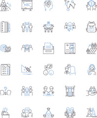 Sharing knowledge line icons collection. Collaboration, Expertise, Education, Insight, Sharing, Wisdom, Mentorship vector and linear illustration. Empowerment,Learning,Communication outline signs set