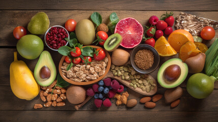 healthy food for heart and or cholesterol diet. shot from above. Generative AI