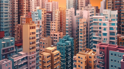 Obraz premium urban big city with big houses. panel building. Generative AI