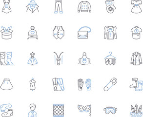 Outfit line icons collection. Fashion, Trend, Style, Clothing, Ensemble, Attire, Look vector and linear illustration. Garment,Wardrobe,Dress outline signs set