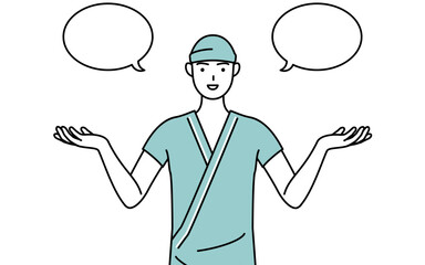 ふきだしつき、比較をする男性入院患者