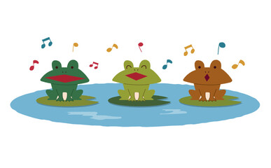 合唱するカエルのイラスト