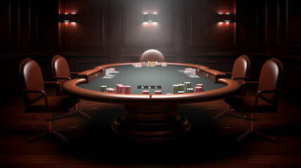 Poker card game in casino, gambling with money and chips.