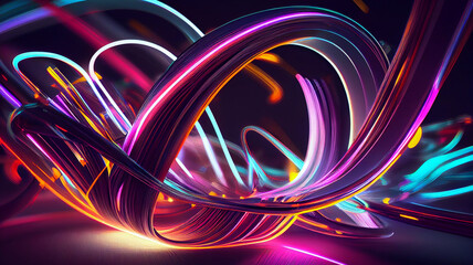 Neon 3d abstract waves, graphic element for website, background banner or wallpaper