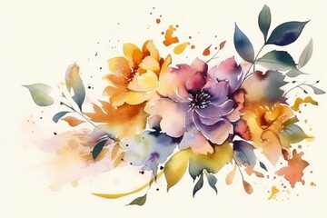 Fototapeta na wymiar Seamless bouquet of flowers watercolor Illustration. leaves, colorful flowers, rose, peony and branches, for wedding stationary, greetings, textile, wallpapers, fashion, backgrounds, wrappers, card