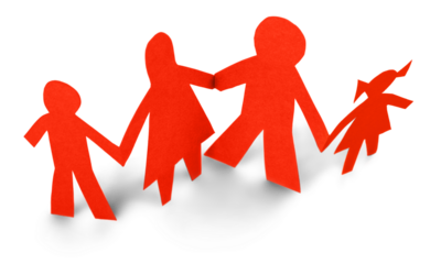 Cutting origami red family from paper