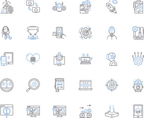 Computerized systems line icons collection. Automation, Programming, Software, Database, Algorithm, Nerk, Interface vector and linear illustration. Analytics,Cybersecurity,Cloud outline signs set
