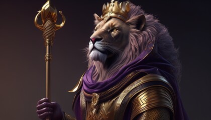 regal lion king, digital art illustration, Generative AI