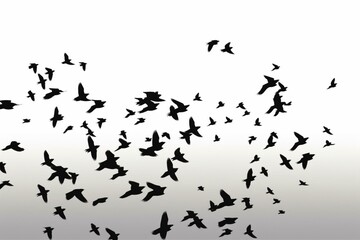 silhouette of a flock of birds on a white background. Generative AI