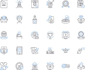 Prizes line icons collection. Rewards, Gifts, Trophies, Awards, Honors, Medals, Tokens vector and linear illustration. Souvenirs,Incentives,Bonuses outline signs set