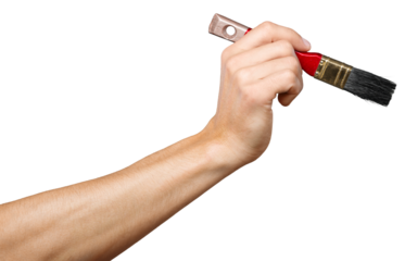 Male hand with paint brush on white background