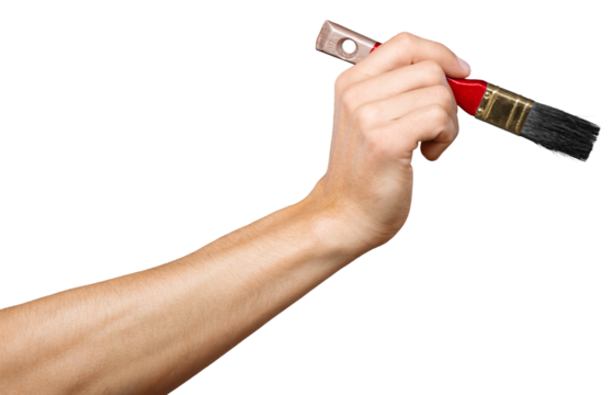Male hand with paint brush on white background - Powered by Adobe
