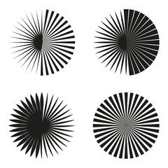 Radial, radiating lines, stripes abstract circular element. Rays, beams starburst, sunburst element. Converging, merging, spreading lines. Vector illustration.