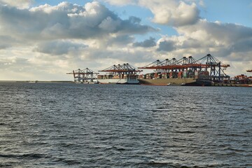 Container Dock in Rotterdam, Cargo Ships